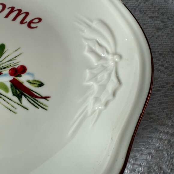 LENOX  Winter Greetings Tray "Bless This Home" - Red Ribbons, Cardinal On Holly - Picture 3 of 6